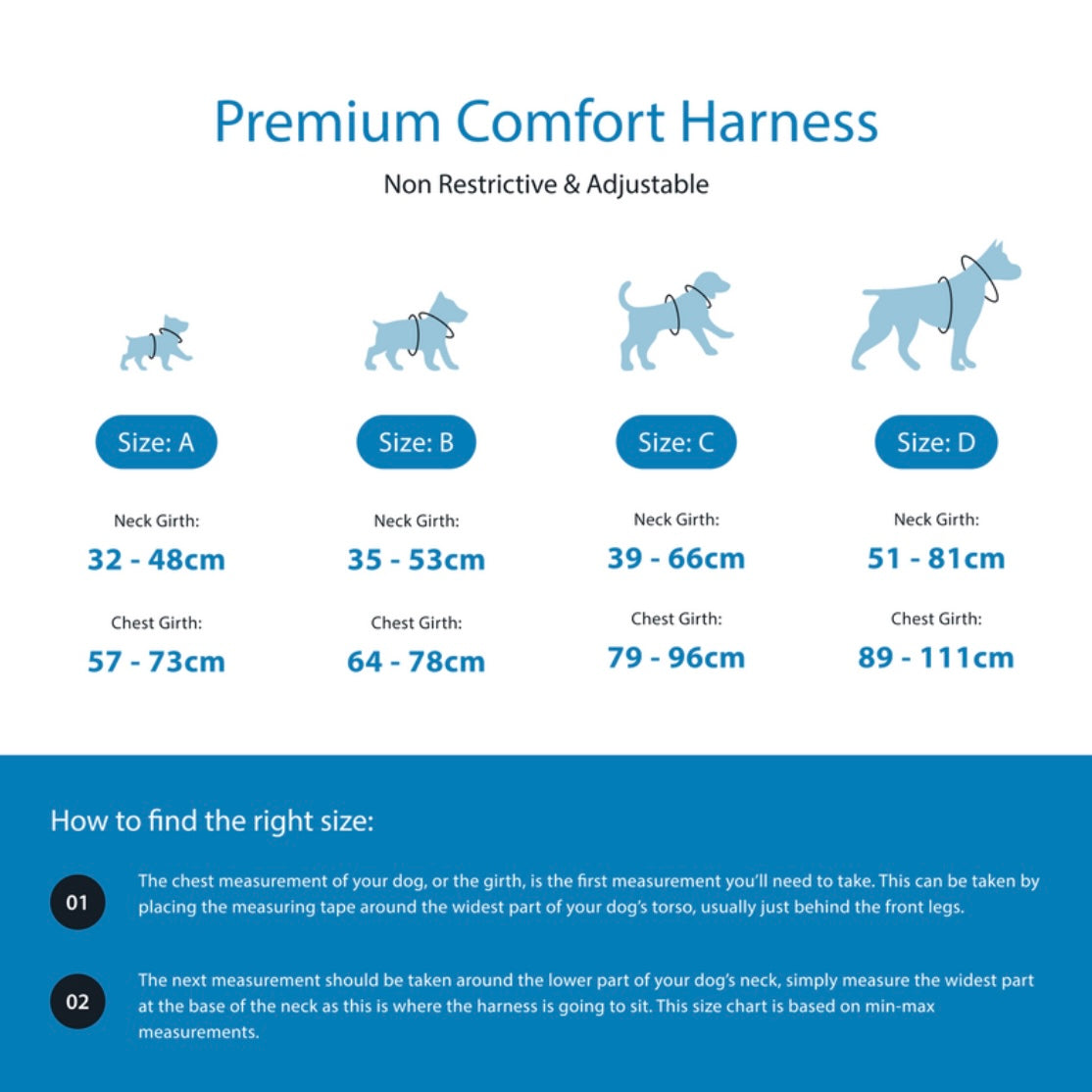 Blue - Comfort Premium Harness | Non Restrictive
