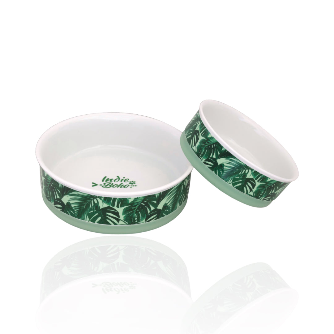 Tropical Leaves Designer Food + Water Dog Bowls
