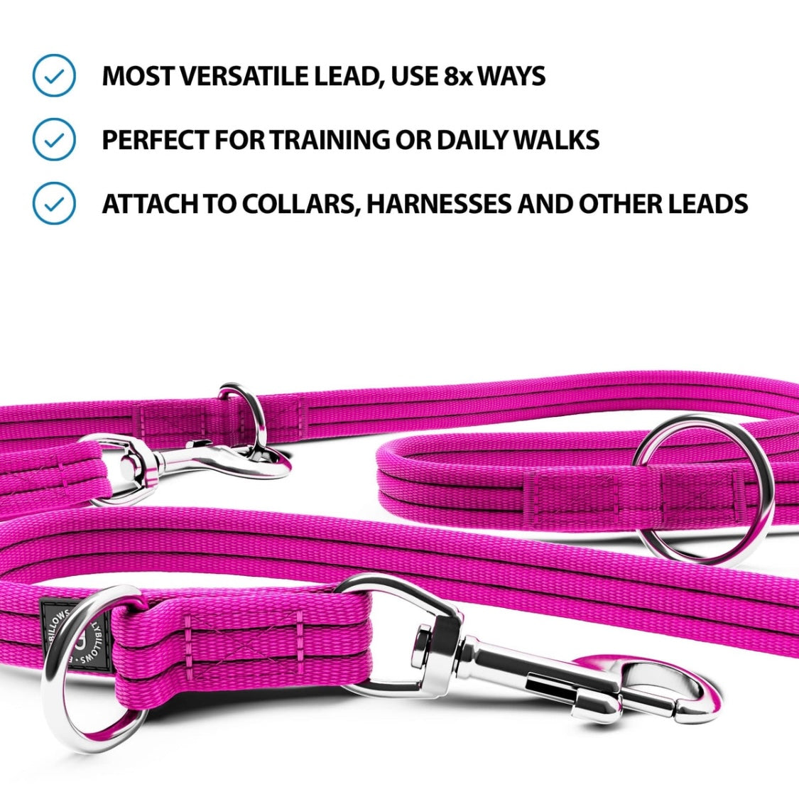 Double Ended Training Lead | All Breeds - Durable & Soft 2m Lead - Magentas