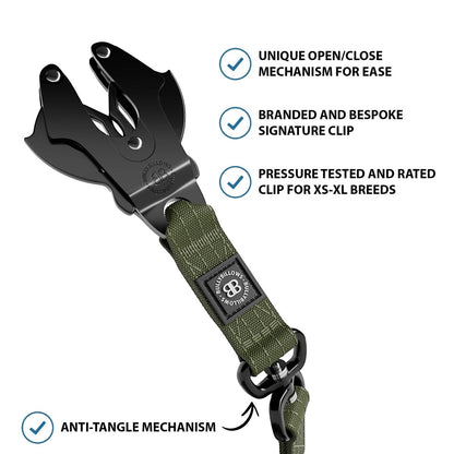 1.4m Swivel Combat Lead | Neoprene Lined, Secure Rated Clip with Soft Handle - Khaki