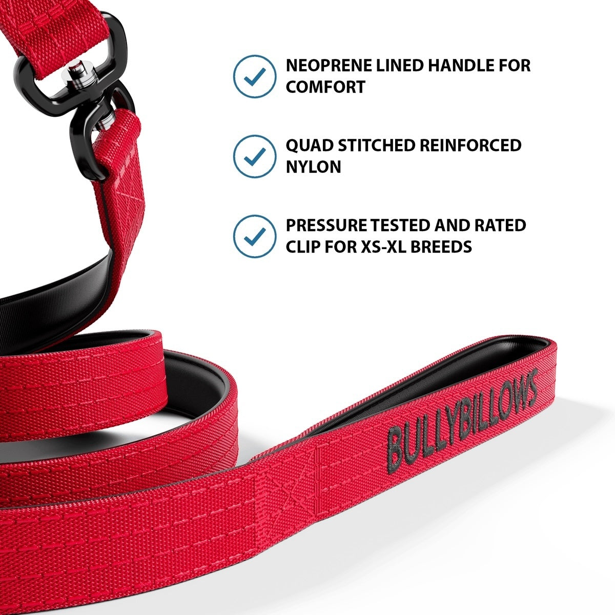 1.4m Swivel Combat Lead | Neoprene Lined, Secure Rated Clip with Soft Handle - Red